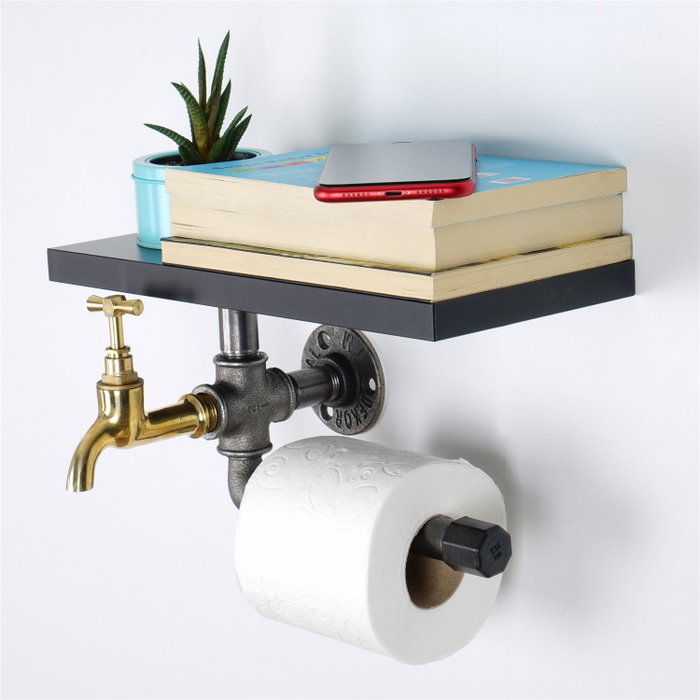 Hanah Home Boruraf240 Portarrollos de Papel Higiénico Industrial MDF Negro y Plata